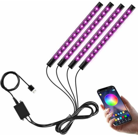 Green Mobility-Éclairage Intérieur de Voiture, Lampe Voiture Intérieur LED Voiture Interieur,Bande Lumineuse à LED de Voiture,Éclairage d'ambiance de Voiture Multicolore à 48LED avec Contrôle APP et P
