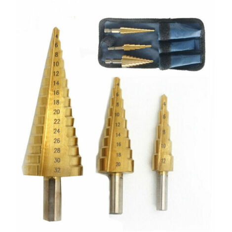 Green Mobility-Embouts à tête fraisée en métal, 3 PCS 4-12/20/32mm Embouts à tête fraisée en métal Triangulaire Conique Hex Fraisée Bits Acier Inoxydable Métal Titane Revêtu pour Acier/Bois/Laiton/Pla