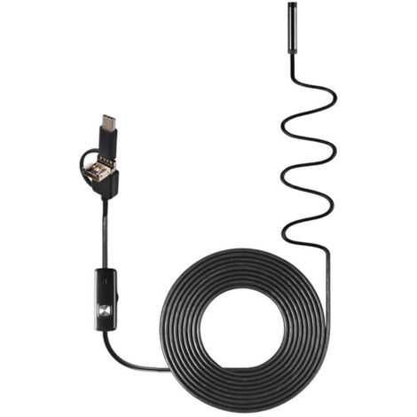 Green Mobility-Endoscope pour téléphone portable 3en1 Endoscope pour la maison Endoscope TypeC+Micro USB+USB Endoscope 6pcs de lumières LED ajustables Endoscope étanche 8mm Longueur de câble 5m
