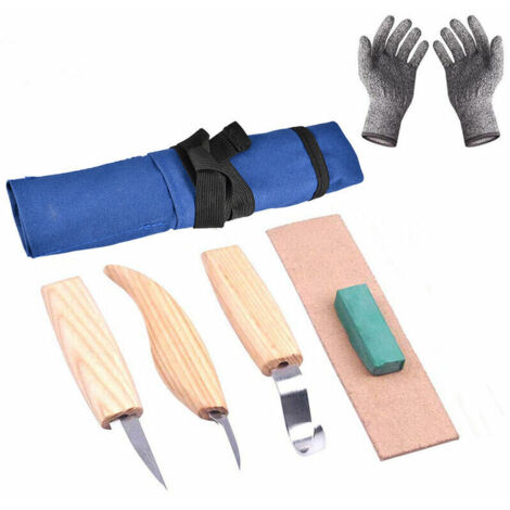 Green Mobility-Ensemble de 6 couteaux a decouper pour le travail du bois avegants resistants aux coupures, outils de sculpture a la main, saen tissu bleu