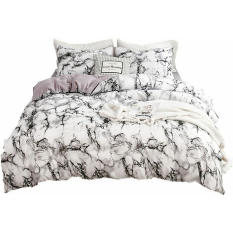 Green Mobility-Ensemble de housse de couette unie a motif marbre, ensemble trois pieces blanc: housse de couette 2,6  2,3 m et taie d'oreiller 500  900 mm (2 pieces)