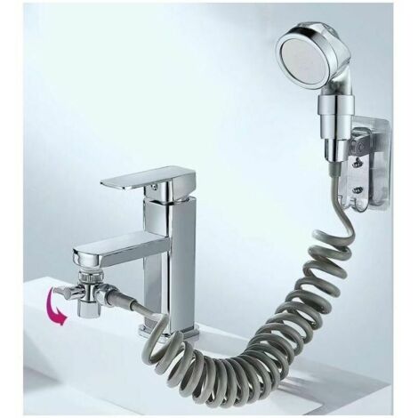 Green Mobility-Ensemble Pommeau Douche pour Lavabo, Douchette de Salle de Bain, Tuyau Télescopique, Parfait pour Laver les Cheveux ou Nettoyer le Lavabo (Robinet pas Inclu) (Argent)