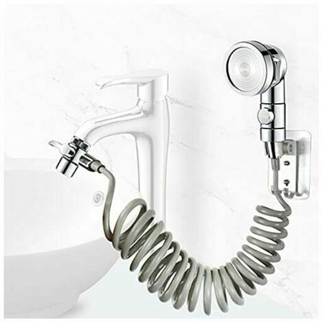 Green Mobility-Ensemble Pommeau Douche pour Lavabo, Douchette de Salle de Bain, Tuyau Tlescopique, Parfait pour Laver les Cheveux ou Nettoyer le Lavabo (Robinet pas Inclu) (Argent)