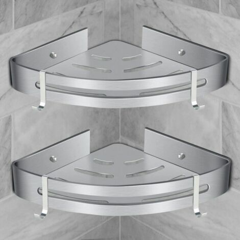 Green Mobility-Étagère de douche d'angle étagère de salle de bain sans perçage panier rangement de douche étagère de douche murale en aluminium boîte de rangement deux pièces argent（2pcs）