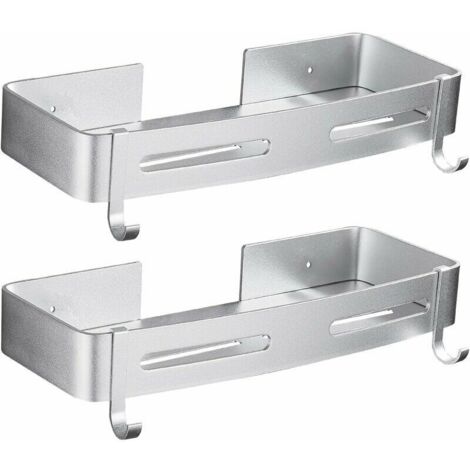 Green Mobility-Étagère Douche sans Percage Étagère Salle de Bains Douche Serviteur Douche Rangement Organiseur sans Vis, Auto Adhésif, Pose Murale sans Dégâts pour Salle de Bains Cuisine, Lot de 2 Arg