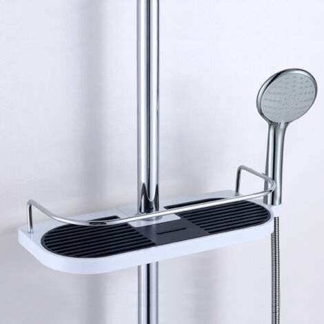 Green Mobility-Etagère Douche Télescopique Poteau Réglable Alliage d'aluminium avec 2 Crochets, Serviettes Sans Perçage Rangement Etagere Salle de Bain Douche, Support Porte Savon Douche Shampooing, 1