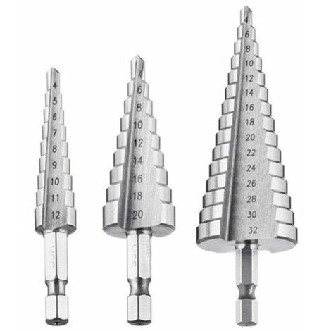 Green Mobility-Foret Etagé, Foret Fraise Metal 4PCS 4-12/20/32mm Meche Etage Perceuse Acier Fraise Forage Conique Triangle avec Revêtement Titane Visseuse Percage pour Acier/Bois/Laiton/Plastique/PVC