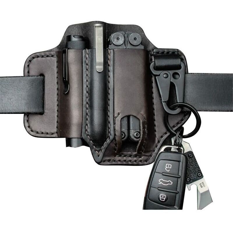 Green Mobility-Gaine en cuir pour organiseur - Boucle de ceinture - Porte-outils multifonction en cuir avec porte-clé pour ceinture et lampe de poche