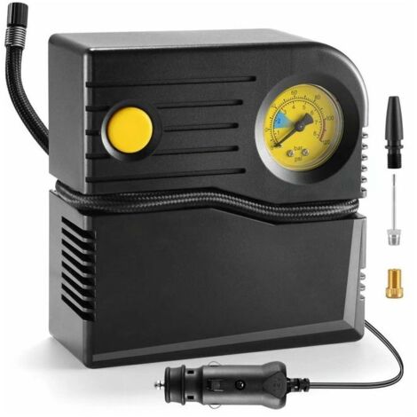 Green Mobility-Gonfleur pneus Voiture  Mini Compresseur à Air Portable Gonfleur Analogique Pompe de Pneu de Voiture Allume Cigare Electrique Pompe A Velo avec Manomètre et Adaptateurs de Valve(Jaune)