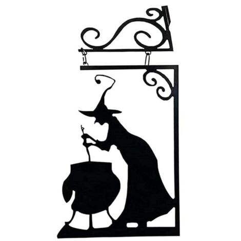 Green Mobility-Halloween Corner Witches Black Cauldron Signs,Mysterious Witch Statue Doorframe Door Decoration, Halloween Scary Hanging Metal Wall Sign, For Front Yard Party Decor