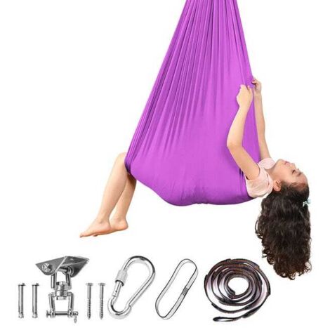 Green Mobility-Hamac de yoga aérien adulte, hamac élastique, hamac violet foncé 280150cm (plaque balançoire + serrure)