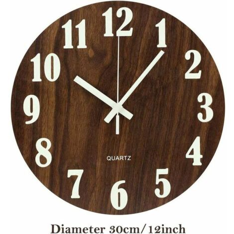 Green Mobility-Horloge murale lumineuse de 30,5 cm en bois silencieuse avec veilleuse antitiques pour salon, chambre à coucher, cuisine – Marron (numérique classique)