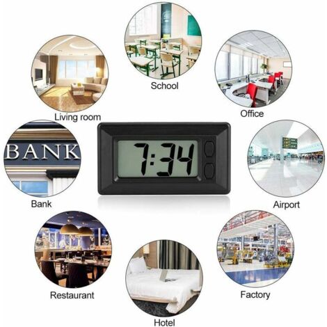 Green Mobility-Horloge numérique, Mini Horloge LCD Voiture Camion Auto Tableau de Bord Heure Support Auto-adhésif Groupe véhicule Horloge numérique électronique avec Affichage de la Date et du Calendr