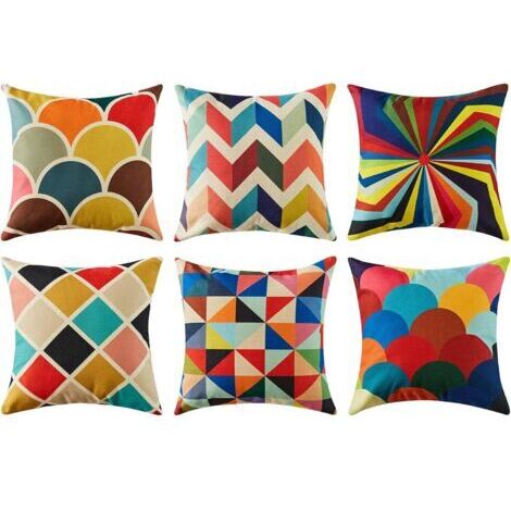 Green Mobility-Housse de coussin 45x45 cm – Lot de 6 pièces en coton lin – Motif géométrique scandinave pour canapé et jardin