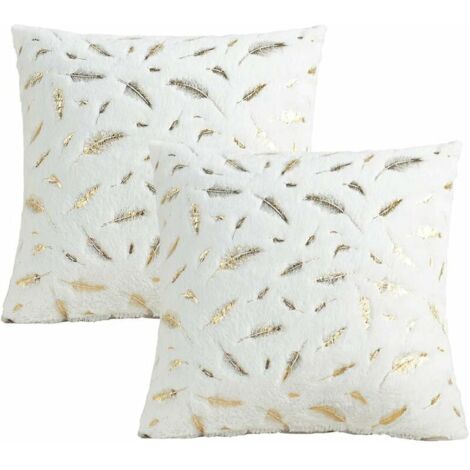 Green Mobility-Housse de coussin en peluche plume, housse de coussin en fourrure dorée pour canapé, canapé, lit, bureau, décor, 40 x 40 cm, lot de 2