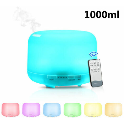 Green Mobility-Humidificateur d'air, huile essentielle, lampe d'aromatherapie, veilleuse coloree avetelecommande (version coloree blanpur 1000 ml, norme europeenne)
