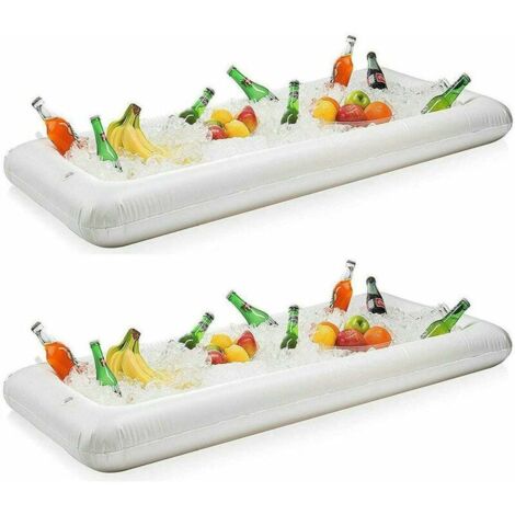 Green Mobility-Inflatable Serving Bar Salad Buffet Ice Tray Food Drink Cooler for Picnic Luau Pool Party with Drain Plug, 2 Pack
