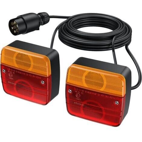 Green Mobility-Kit de 2 feux arrière pour remorque, kit de montage, connecteur européen avec câble de 7,5 m et connecteur homologué E à 7 broches pour la circulation routière