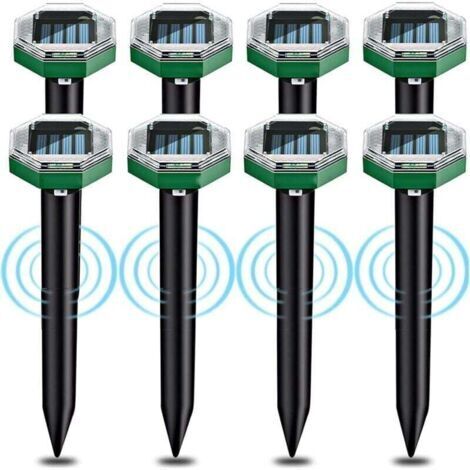 Green Mobility-Kit de 8 répulsifs solaires ultrasoniques  contre les taupes, étanche IP65, idéal pour les jardins, terrasses et pelouses.
