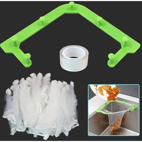 Green Mobility-Kit de filtration pour évier de cuisine avec 1 support triangulaire, 1 nano colle et 100 sacs en maille Vert