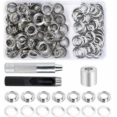 Green Mobility-Kit de Grommets Eyelets Outils 12 mm 100 Ensembles Oeillets avec 3pcs Grommet Outils à Oeillet et Boîte de Rangement pour Bâche en Tissu Bricolage Craft