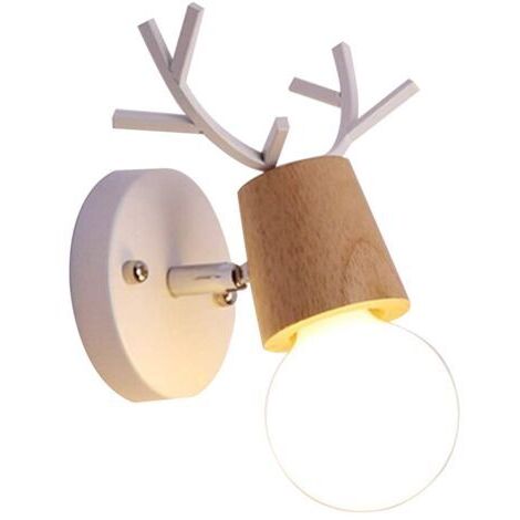 Green Mobility-Lampe Murale Au Design Simple Applique Murale Moderne Applique Murale En Bois Et Métal Pour Chambre À Coucher, Salon, Chambre D'Enfant (Blanc)