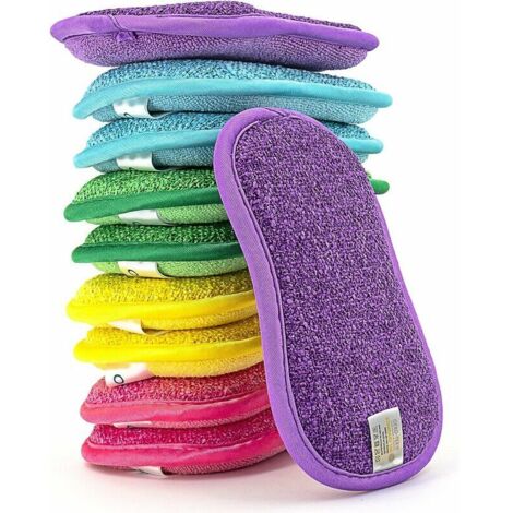 Green Mobility-Lot de 10 Éponges Microfibres Lavables et Réutilisables – Éponge Vaisselle et Cuisine – Écologique – Plusieurs Couleurs - Multiusage Magique Double Face