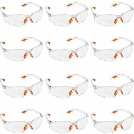 Green Mobility-Lot de 12 paires de lunettes de sécurité transparentes - Lunettes de protection avec verres en plastique, plaquettes nasales en caoutchouc et protège-branches pour un confort optimal - 