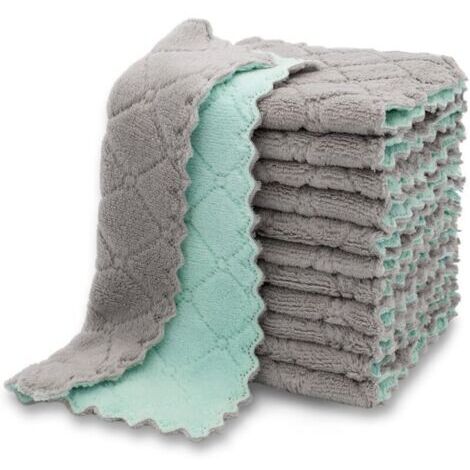 Green Mobility-Lot de 12 torchons de cuisine haut de gamme, ultra-absorbants, en velours corail, antiadhésifs et lavables à l'huile.