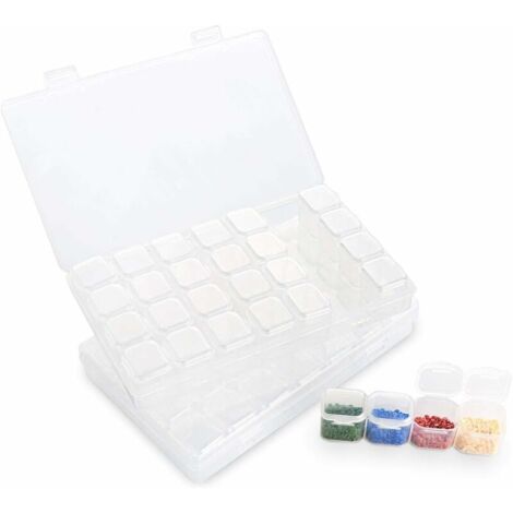 Green Mobility-Lot de 2 Boîte à Broderie Diamant, Kit de Diamant Broderie Box avec 28 casiers,Amovibles Sac Pratique et autocollan pour DIY Diamond Painting Ongles Outils Maquillage