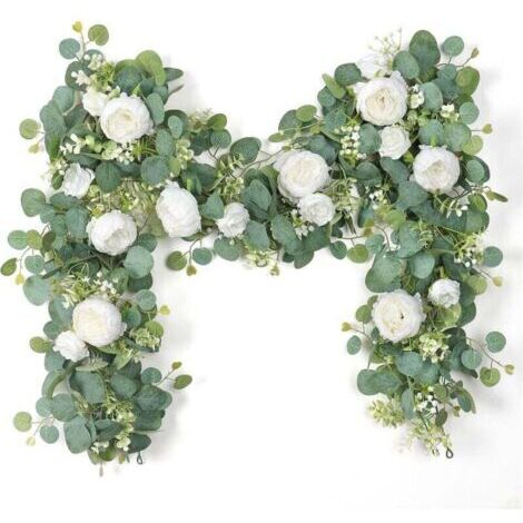 Green Mobility-Lot de 2 Guirlandes Eucalyptus Artificiel 3.6 m Fleurs Blanches Décoration Mariage Table Chambre