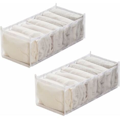 Green Mobility-Lot De 2 Organisateur Pliable Tissu Organisateur De Tiroir Pliable Boîte De Rangement À Compartiment Pour Jeans T-Shirt Jean Chemise Legging, Blanc, 17X36X12CM