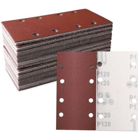 Green Mobility-Lot de 30 feuilles abrasives 93 x 185 mm - Papier abrasif carré auto-agrippant 8 trous - Grain 120 - Idéal pour le ponçage, le polissage et l'élimination de la rouille - Convient pour
