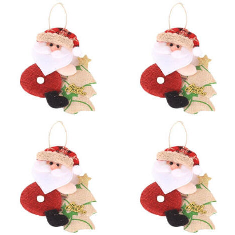 Green Mobility-Lot de 4 pendentifs Père Noël en tissu, décoration à suspendre pour sapin de Noël