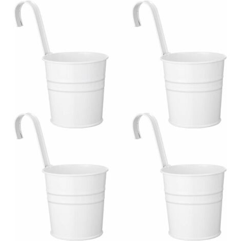 Green Mobility-Lot de 4 pots de fleurs suspendus style shabby - En métal - Avec crochet - Pour extérieur, balcon, jardin - Blanc