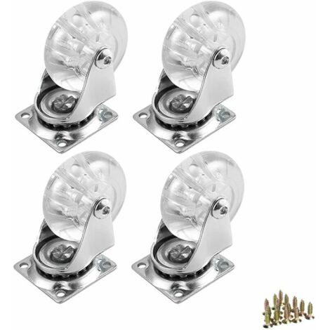 Green Mobility-Lot de 4 roulettes pivotantes de 2 pouces pour meubles, roulettes de meubles en polyuréthane transparent avec plaque à 360 degrés pour armoire, pouf, banc (500 lb, vis incluses)