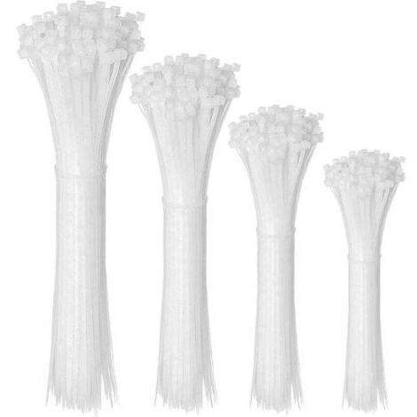 Green Mobility-Lot de 400 colliers de serrage 100/150/200/300 mm, colliers de serrage en nylon, colliers de serrage professionnels en plastique pour la gestion de câbles variés, blancs