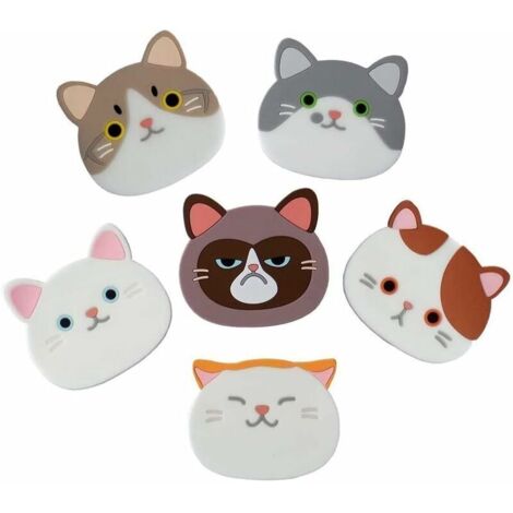 Green Mobility-Lot de 6 dessous de verre décoratifs en silicone - Motif chat mignon - Pour vin, verre, thé, boissons