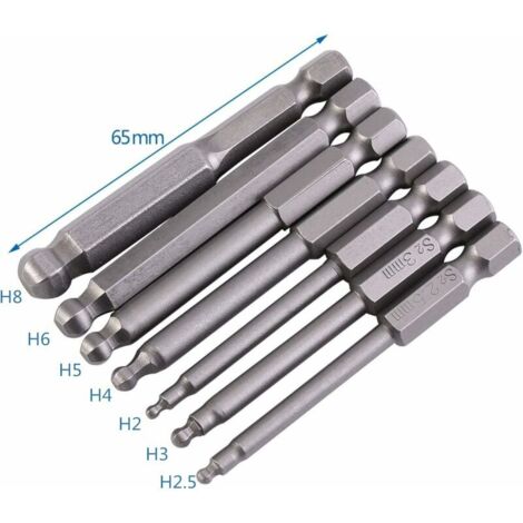 Green Mobility-Lot de 7 Embouts de Tournevis Hexagonaux à Extrémité Sphérique, Embouts Allen à Tête Sphérique Magnétique 2 Mm 2,5 Mm 3 Mm 4 Mm 5 Mm 6 Mm 8 Mm Tige Hexagonale 1/4&34 Longueur 65 Mm
