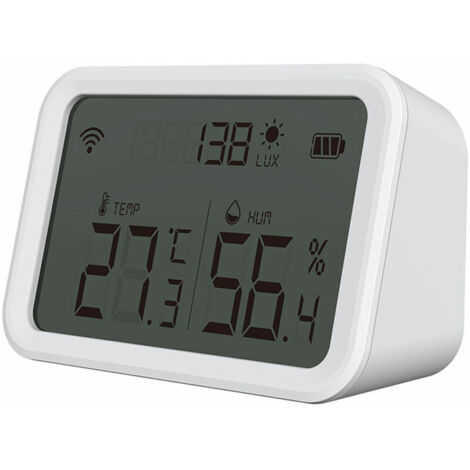 Green Mobility-Lumière + température et humidité capteur intelligent troisenun APP contrôle température intérieure intelligente et compteur d'humidité blanc, modèle wifi (sans batterie) modèle wifi (s