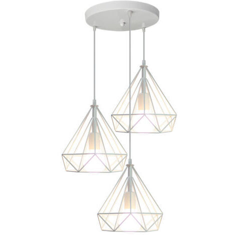 Green Mobility-Lustre Antique Diamant 3 Lumières Suspension Luminaire Rétro Plafonnier Blanc Industriel Métal Vintage 25 CM