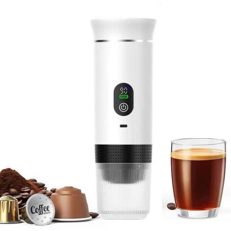 Green Mobility-Machine à café portable avec fonction auto-chauffante, machine à expresso électrique, compatible avec le café en poudre et les capsules, blanche