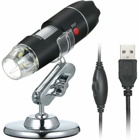 Green Mobility-Microscope numerique USB 1600X Camera de grossissement 8 LED avec support Loupe d'inspection portable, modele: Noir