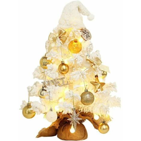 Green Mobility-Mini arbre de Noël de 19,7 pouces, arbre de Noël de table prééclairé, arbre de Noël floqué de neige avec lumières LED, ornements suspendus pour les décorations de Noël à la maison