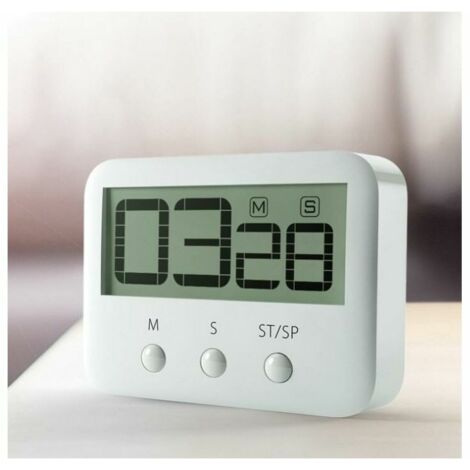 Green Mobility-Minuteur de cuisine magnétique avec grand écran LCD, avec chronomètre, alarme puissante et compte à rebours, Blanc