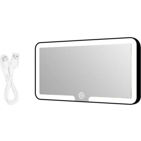 Green Mobility-Miroir de courtoisie pour pare-soleil de voiture, miroir de courtoisie rechargeable avec éclairage LED à trois modes, miroir de toilette pour voiture, miroir de dossier de siège (noir)