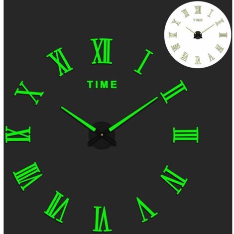 Green Mobility-Murale, 3D Horloge, DIY 50-70CM Murale Design Moderne, Pendule Murale, Fluorescence Convient pour Le Salon, la Chambre à Coucher, la Décoration de Bureau