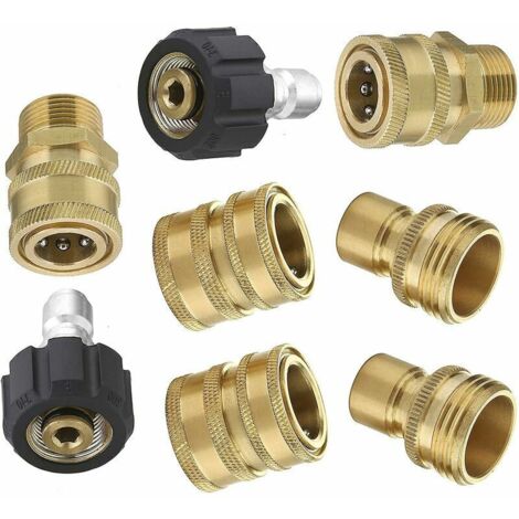 Green Mobility-Nettoyeur Haute Pression Accessoires, Connecteur Rapide de Tuyau à Haute Pression Kit, Connecte Canon Lance et Tuyau, M22 3/8 Connexion Rapide 3/4 Déconnexion Rapide, 8pcs MSBD