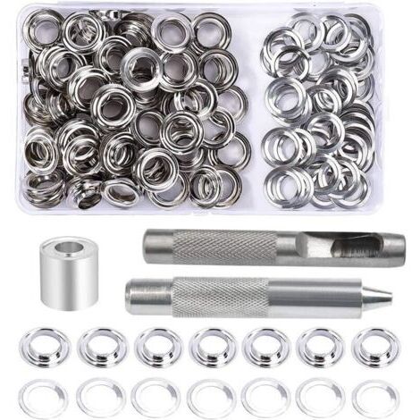 Green Mobility-Oeillets Œillets Kit, 100 Ensembles 10 mm Œillets, Kit de réparation de bâche, Avec 3pcs Grommet Outils à Oeillet Œillets Kit pour Bâche, Tissu, Rideaux et Fabrication（203pcs）