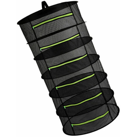 Green Mobility-Panier Suspendu 6 Couches avec Fermeture a Glissiere Pliant Sechoir a Sec Herbe Sechage Filet Seche Sac Maille Pour Herbes Fleurs Bourgeons Plantes, modele: Vert 6 couches